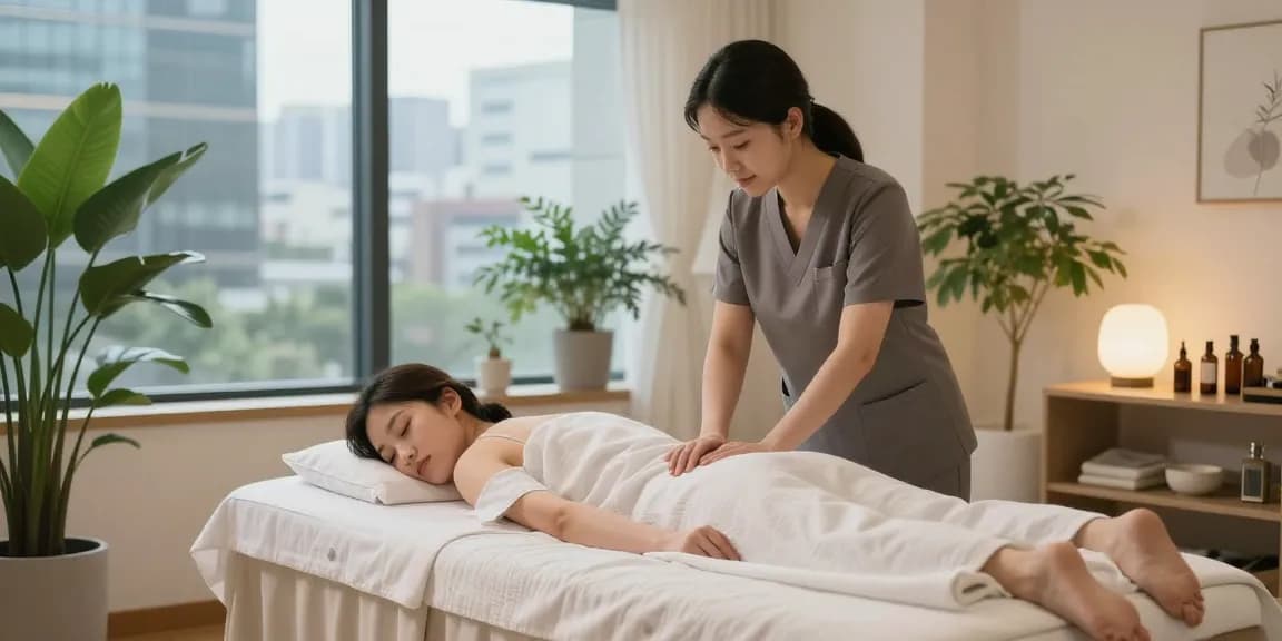 강남출장마사지 세션을 준비하는 치료사를 보여주는 아늑한 환경의 이미지