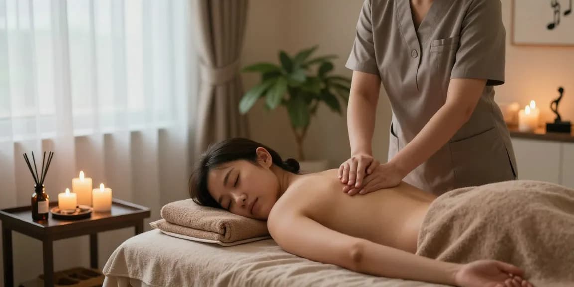Relaxing 부평출장마사지 scene showcasing a tranquil spa environment with a therapist and client.