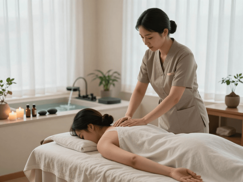 Relaxing 성북구출장마사지 session in a serene spa environment.