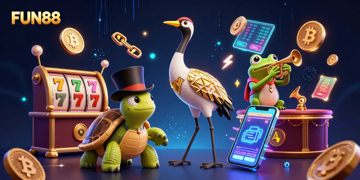 Engage with FUN88's thrilling slots as a top-hat turtle and a trumpet frog delight at the speakeasy.