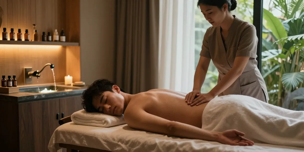 부산마사지로 편안한 힐링 공간에서 마사지받는 남성 모습