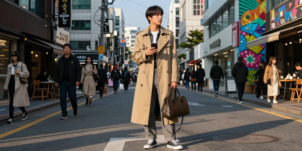 강남 세이렌에서 세련된 도시 패션 스타일의 인물과 활기찬 거리 풍경