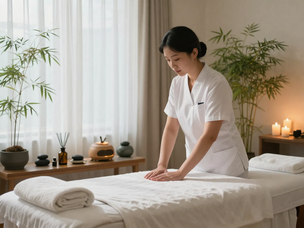 Serene massage therapy room emphasizing 성남출장마사지 with calming ambiance.