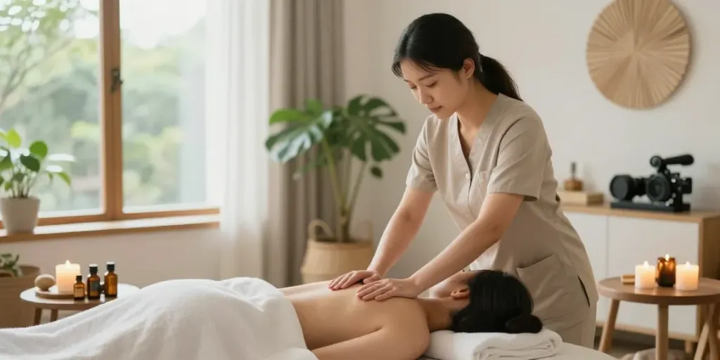 Relaxing 안양출장안마 therapy session in a stylish apartment with soothing ambiance.