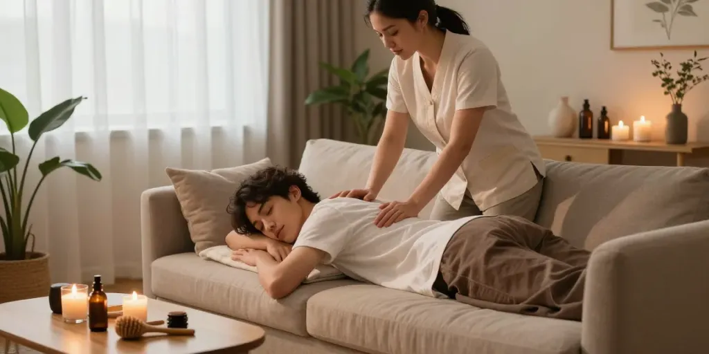 안양출장안마 couples enjoy a tranquil massage therapy session at home, enhancing relaxation and wellness.
