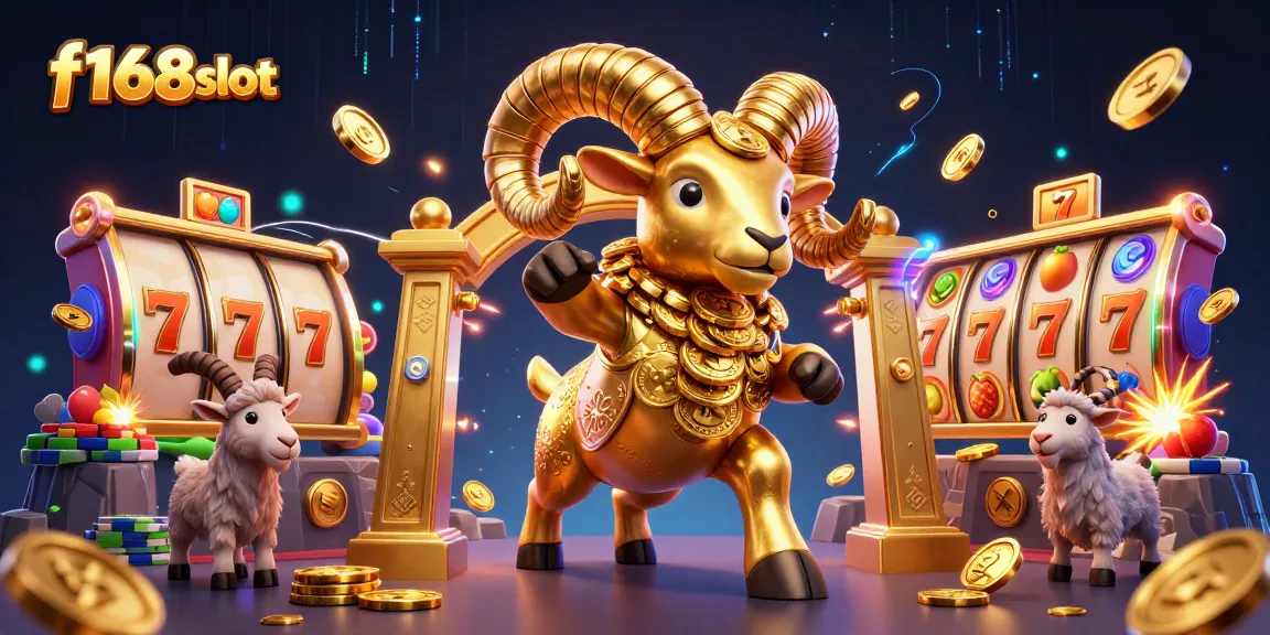 Experience the excitement of f168slot with vibrant slot game elements and golden characters in a dynamic casino scene.