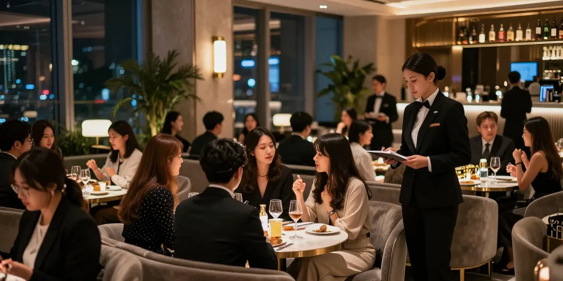 강남블랜딩에서의 고급스러운 밤 문화와 고객 맞춤 서비스를 제공하는 모습