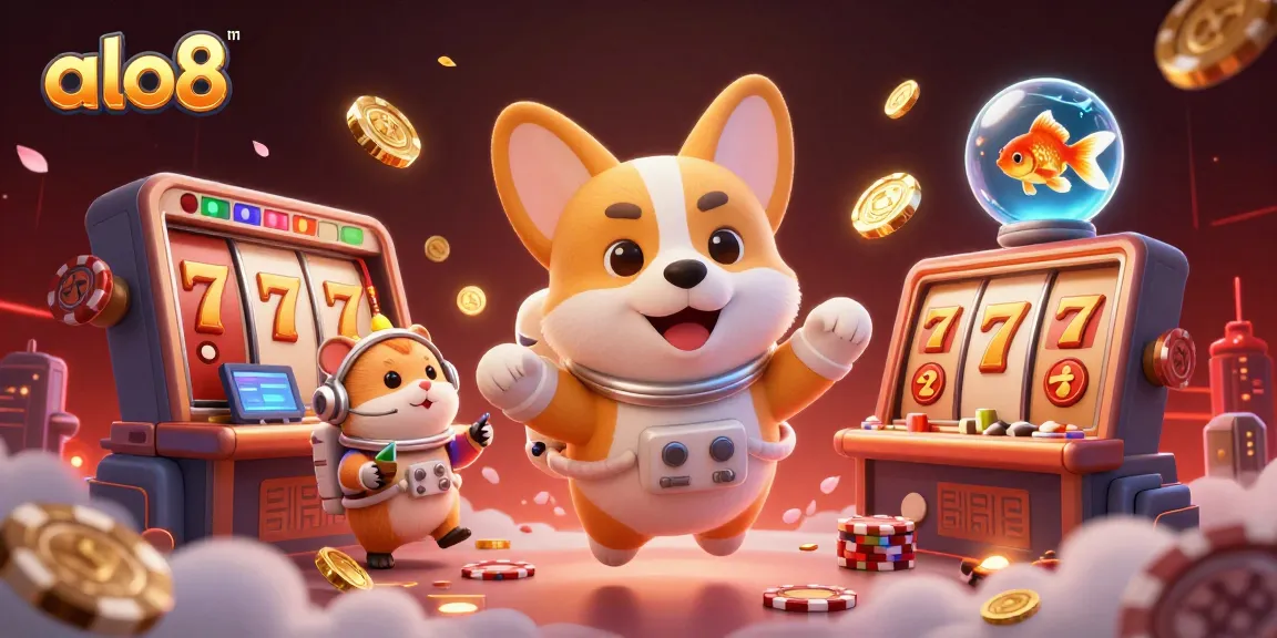 Experience the excitement of ALO8 with a vibrant illustration showcasing casino gambling elements and characters.