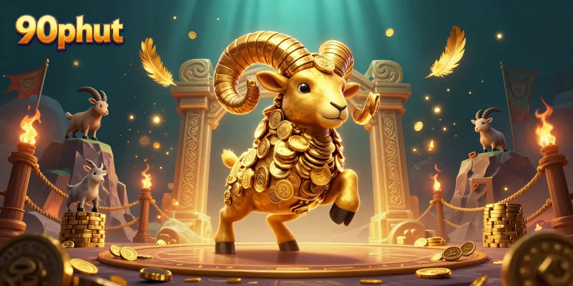 Experience 90phut's thrilling gaming with golden ram charging at a vibrant casino arena.