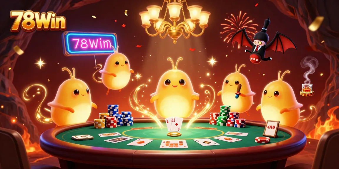 Experience thrilling poker action at 78Win as glowworms illuminate the casino atmosphere.