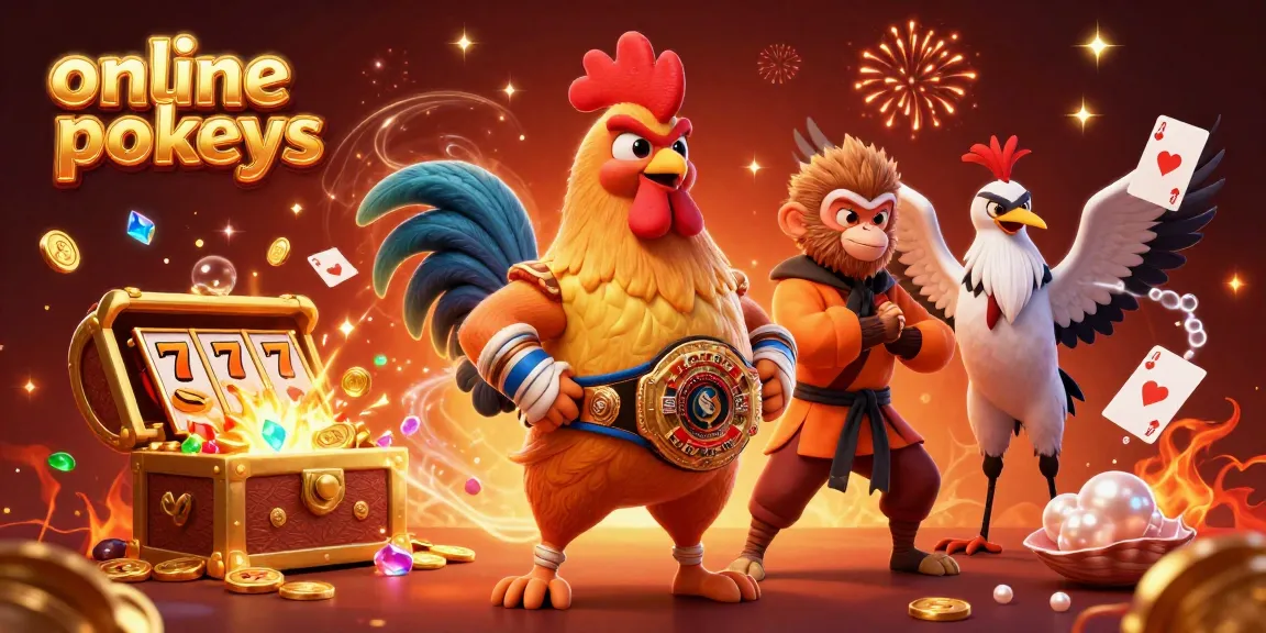 Experience thrilling online pokies action with a vibrant illustration featuring unique characters and gameplay elements.